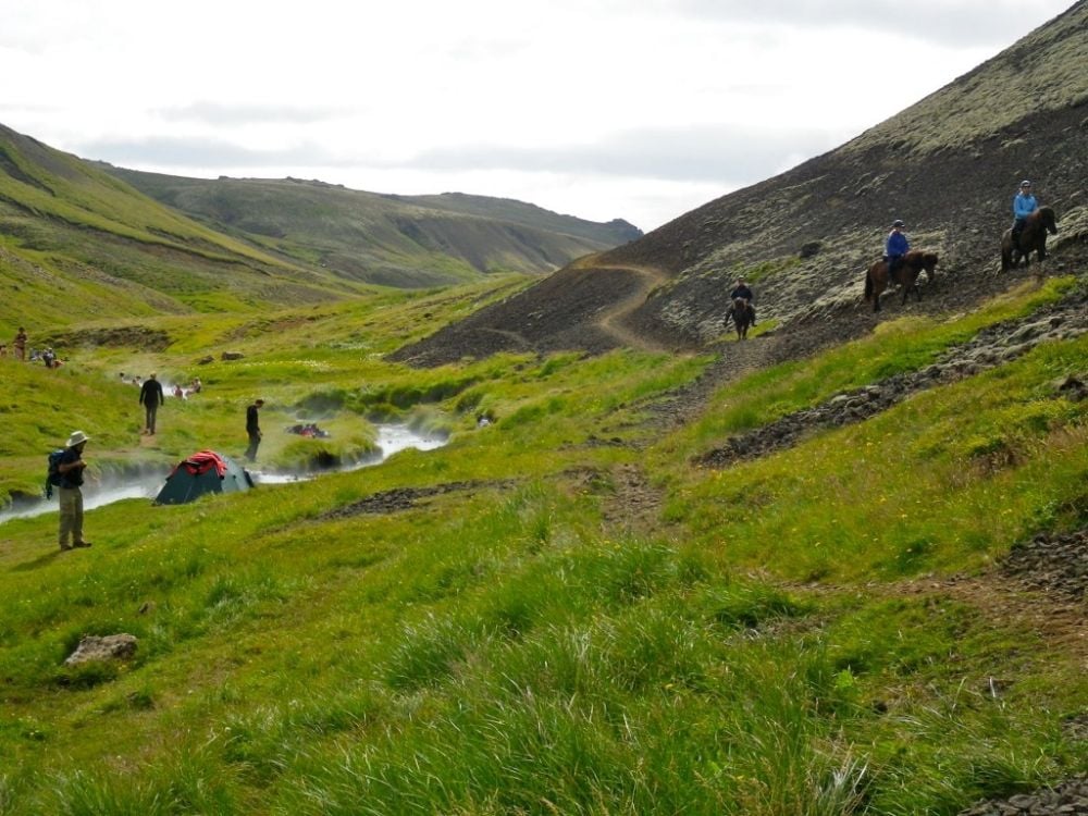 Reykjadalur hot spring valley near Hveragerdi in Iceland