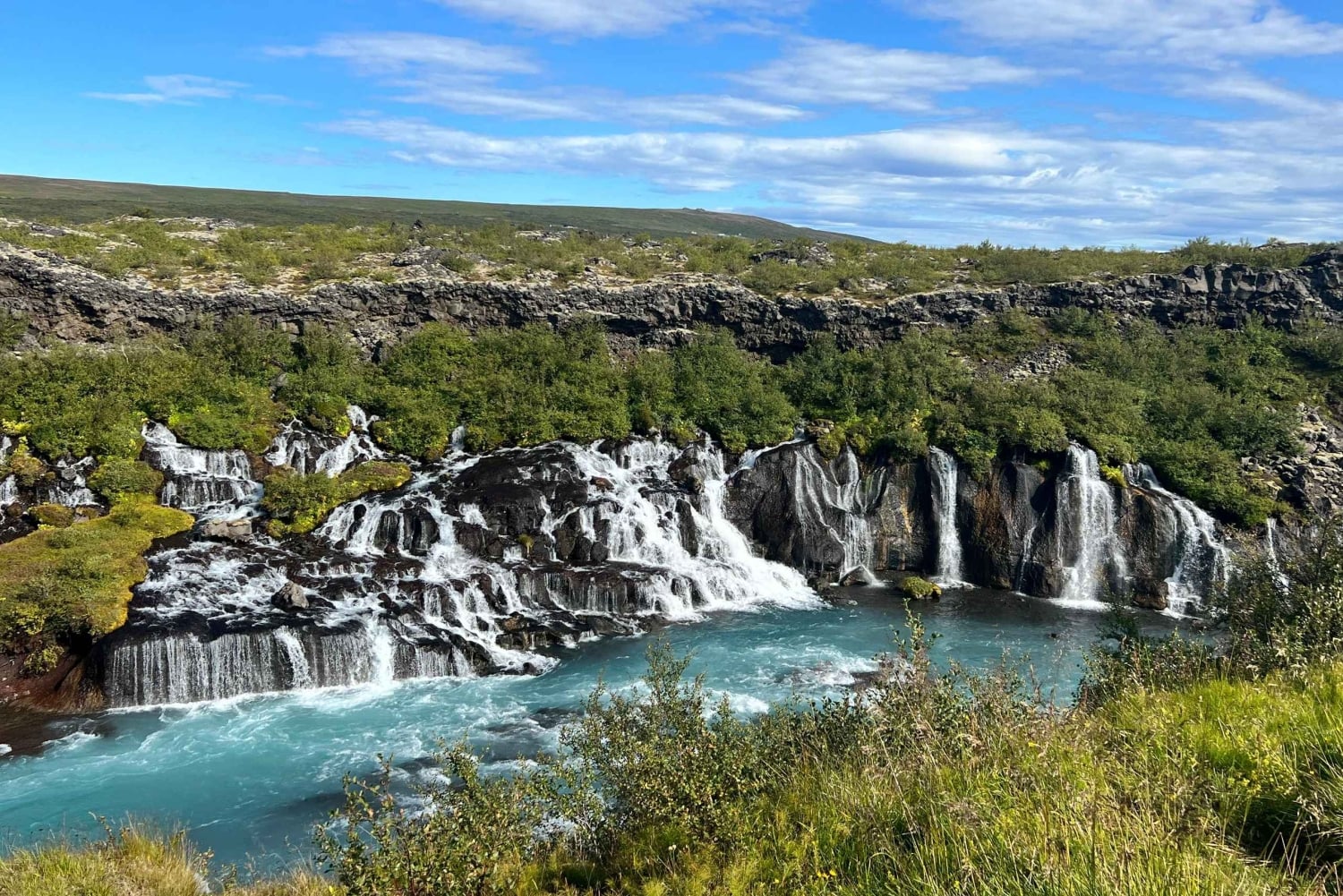 Hraunfossar, Barnafoss+Hvamsvik hot spring Private Tour