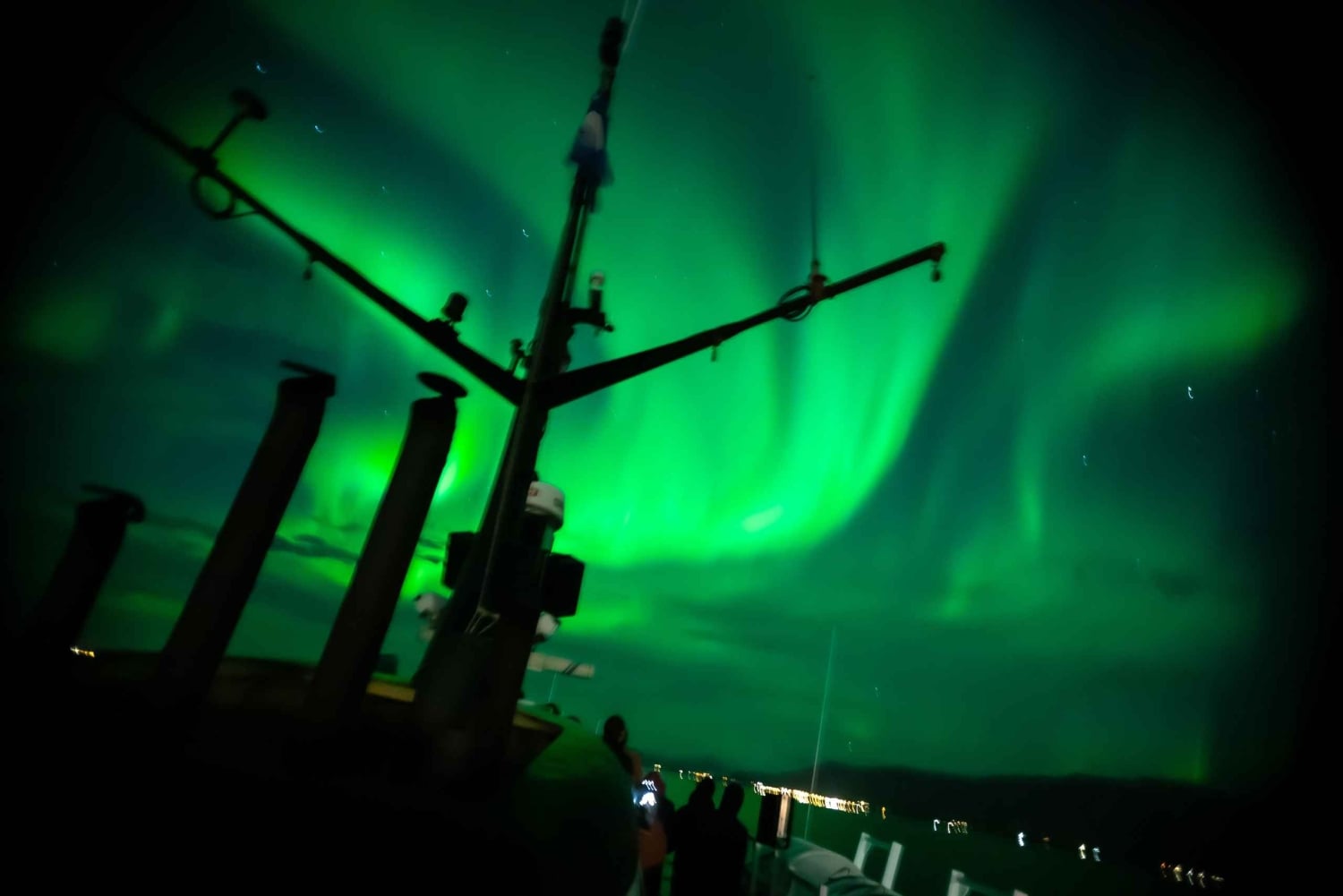 Reykjavik: Passeio de barco guiado pela aurora boreal com fotos