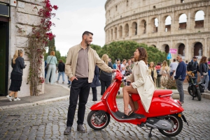 Sessão fotográfica profissional em Roma com transporte gratuito em Vespa