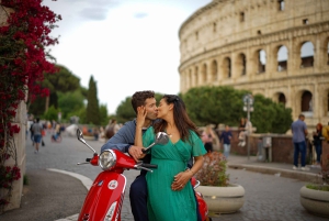 Sessão fotográfica profissional em Roma com transporte gratuito em Vespa