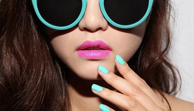 Pink Lipstick and Turqoise Nailpolish; 3 CONCEPT EYES COSMETICS