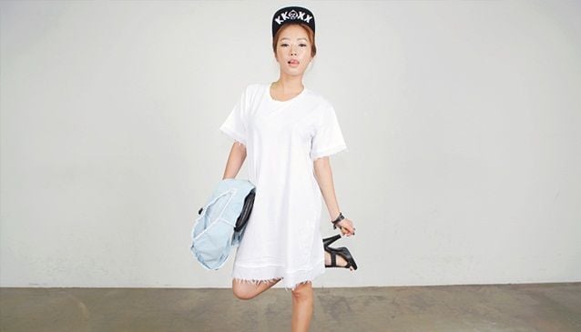 Double Layer Cutoff Dress and Cap; STYLENANDA