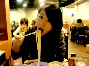Rosa eating noodles @Myeongdong Gyoja