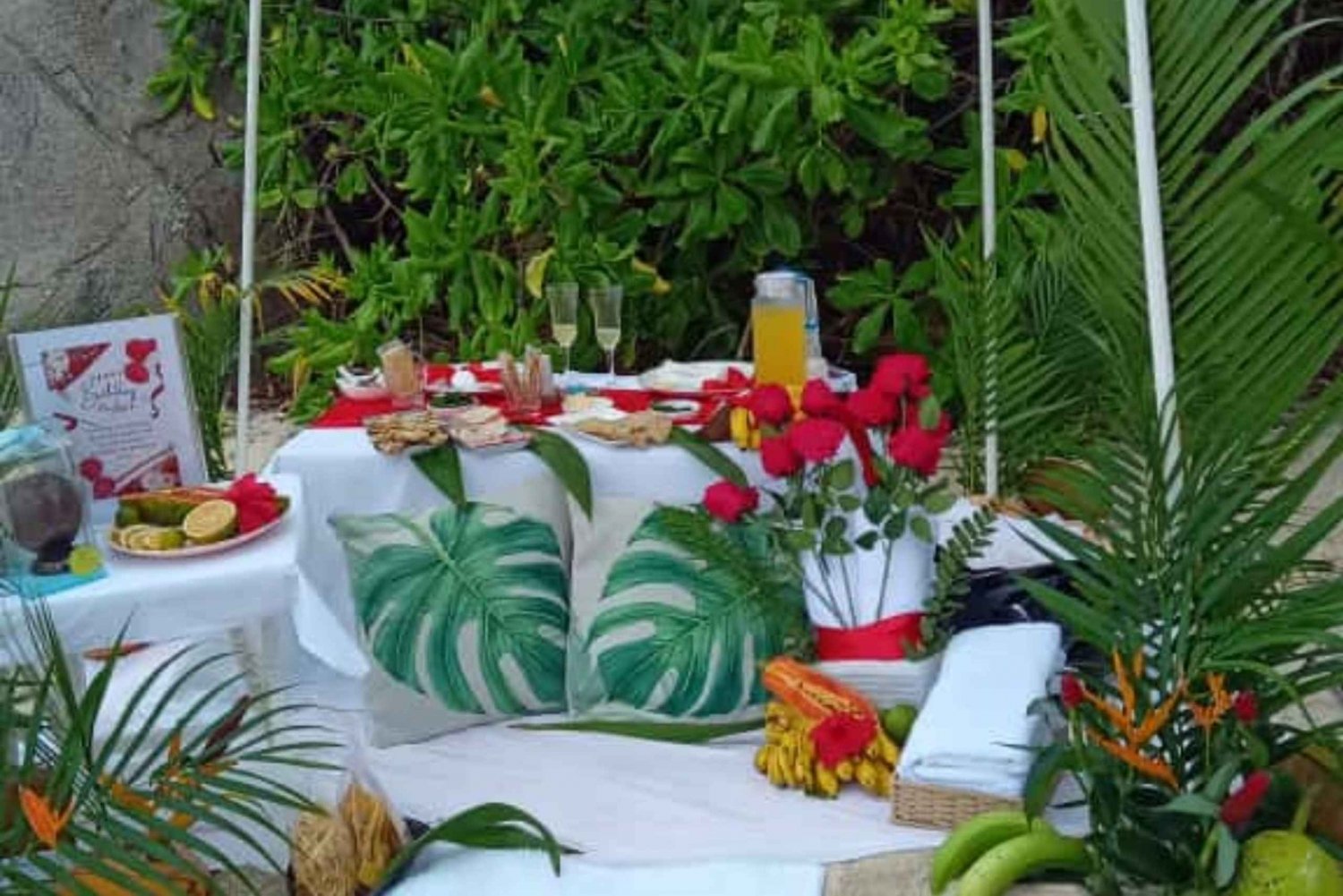 Romantic Picnic by the seashore of Seychelles.