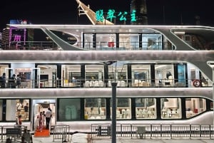Shanghai: diner in het donker en nachtelijke cruise op de Huangpu-rivier