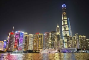 Shanghai: diner in het donker en nachtelijke cruise op de Huangpu-rivier