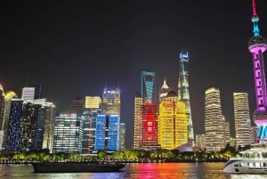 Shanghai: diner in het donker en nachtelijke cruise op de Huangpu-rivier