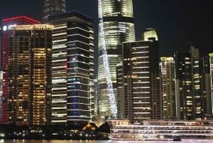 Shanghai: diner in het donker en nachtelijke cruise op de Huangpu-rivier