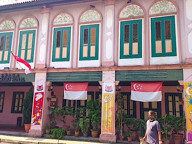 House in LIttle India decorated with national flags, Singapore