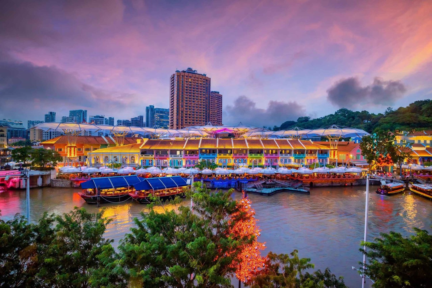 Singapore om aftenen: Civic District og Clarke Quay Walk