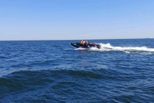 Speed boat at the end of the pier in Sopot. Speed 100 km/h