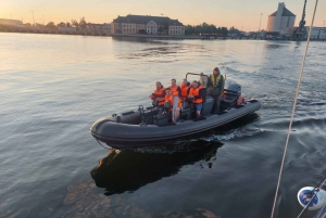 Speed boat at the end of the pier in Sopot. Speed 100 km/h