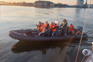 Speed boat at the end of the pier in Sopot. Speed 100 km/h