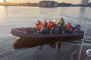 Speed boat at the end of the pier in Sopot. Speed 100 km/h