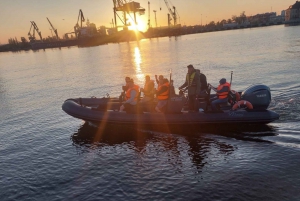 Speed boat at the end of the pier in Sopot. Speed 100 km/h