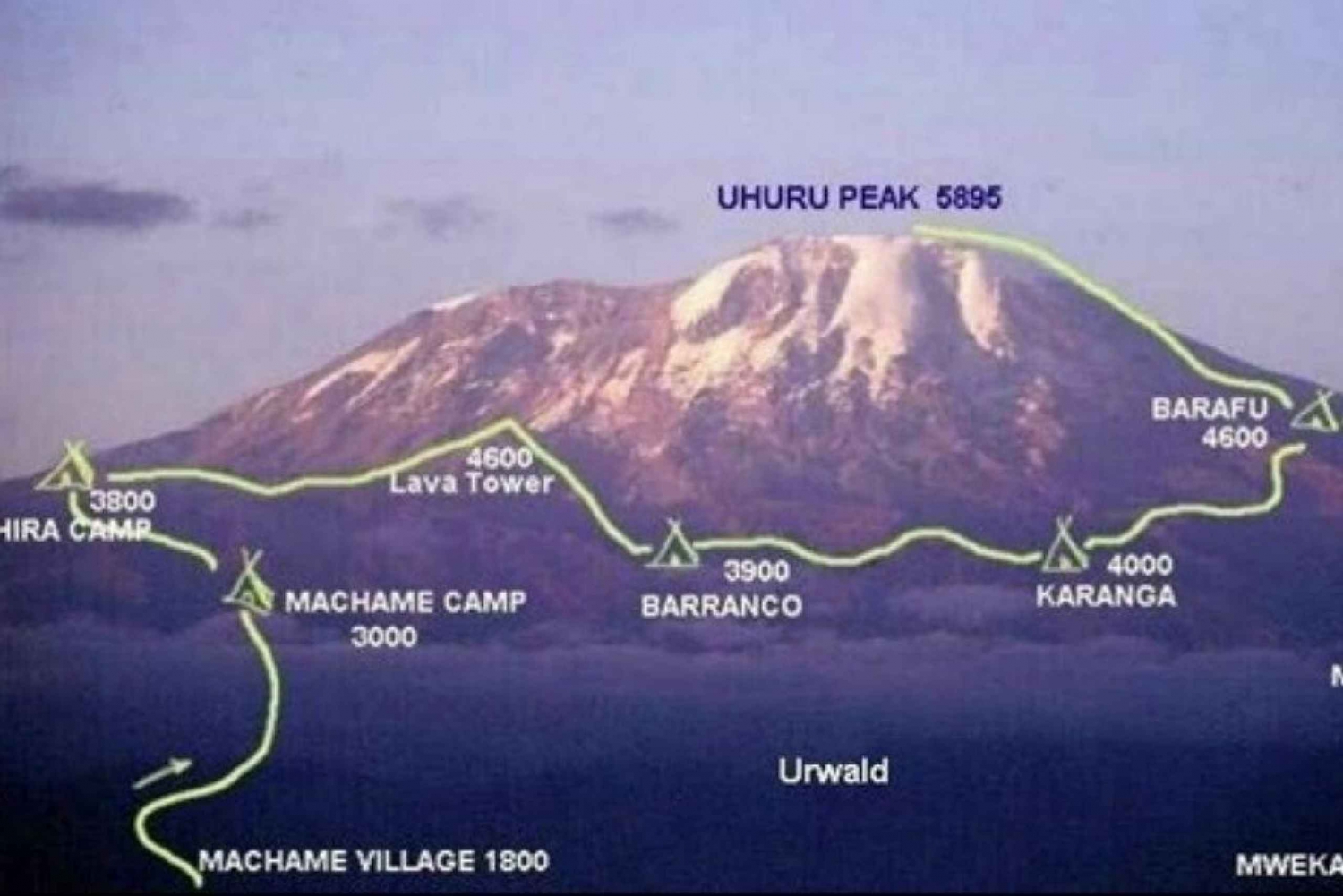 7 jours de trekking sur le Kilimandjaro - itinéraire Machame + 2 nuits d'hôtel