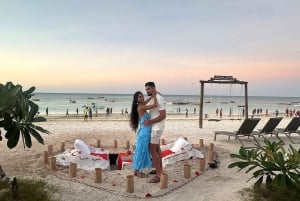 Cena romántica en la playa con fotos
