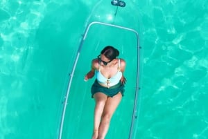 Sesión de fotos con dron en kayak transparente en Zanzíbar