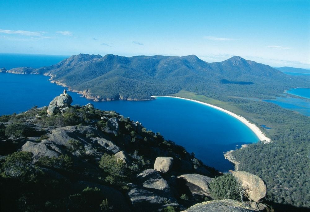 Wineglass Bay from Mt Amos, Freycinet National Park. Copyright: Tourism Tasmania & Holger Leue