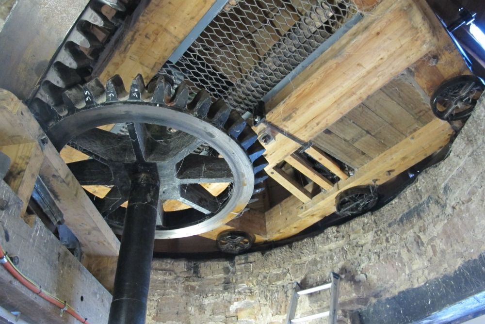 Inside the cap & main drive shaft, Callington Mill