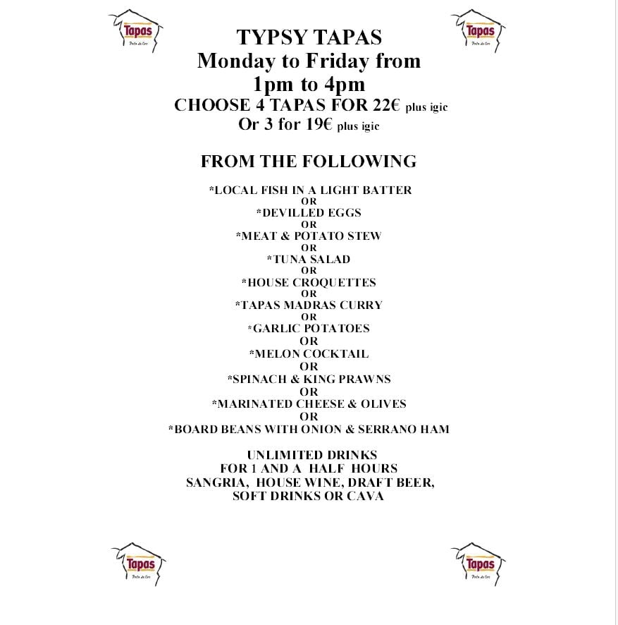 New Tipsy Tapas Menu at Pato de Oro