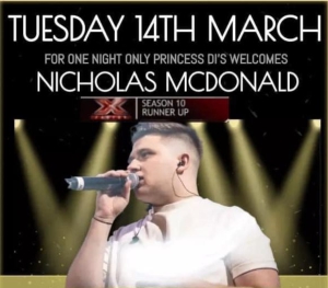 Nicky McDonald en vivo en Princess Di's