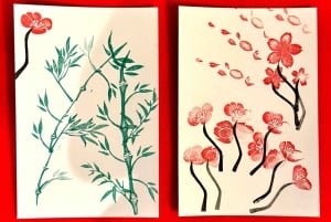 Tokyo: Kalligrafi på kanji-fläkt och rulle med dryck