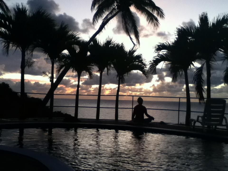 Poolside sunset meditation