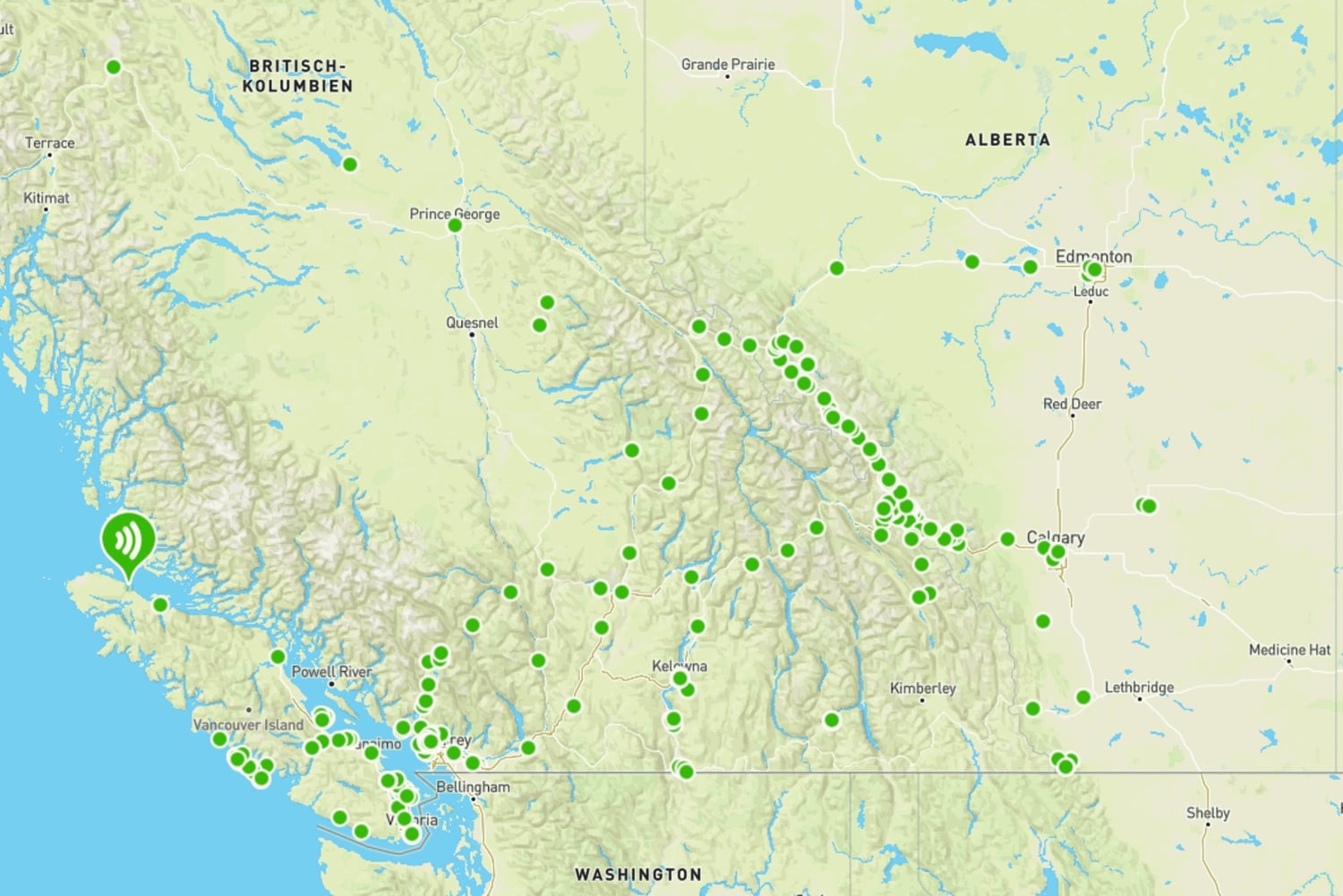 Lydguide for selvkjørende biler i Vest-Canada - engelsk og tysk