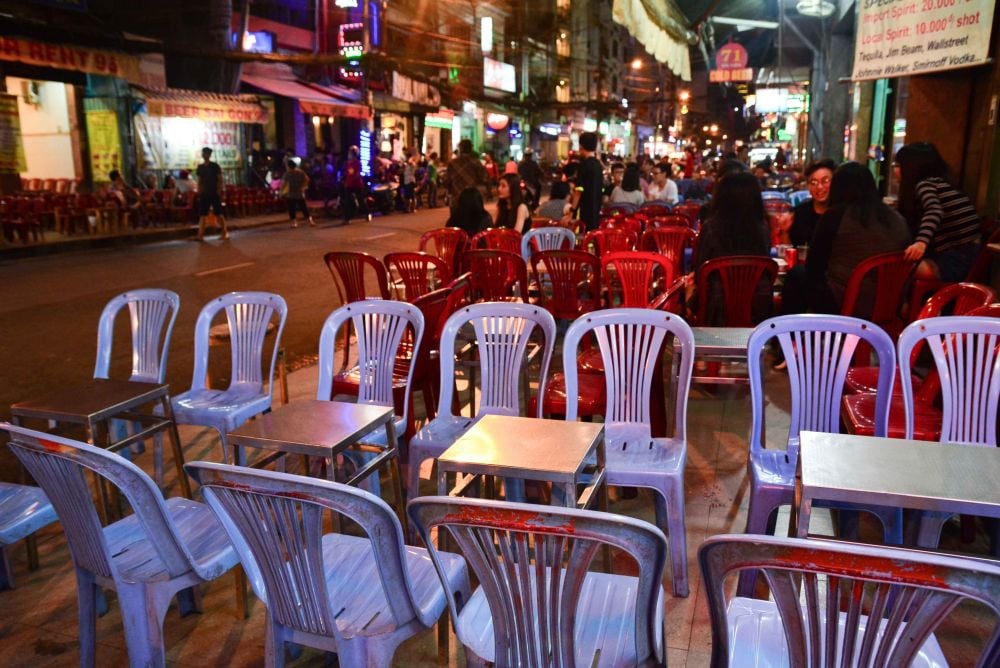 Plastic chairs on Bui Vien St