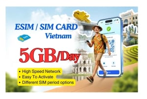 ベトナム：モバイルデータ5GB/日のSIMカードとeSIMをご用意しております