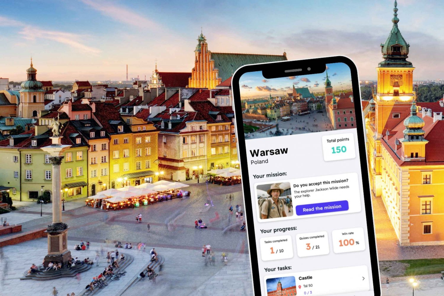 Warszawa: City Exploration Game and Tour på telefonen