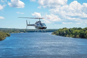Um voo de helicóptero sobre as cataratas de Victoria