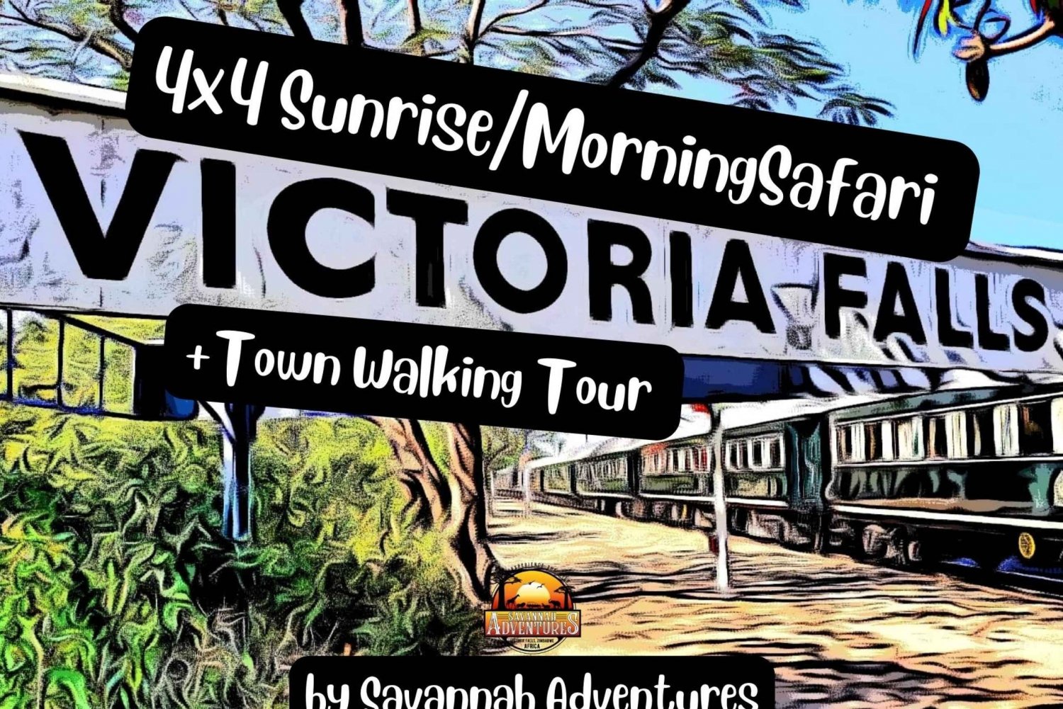 From Victoria Falls: 4x4Safari + Vic Falls Town walking Tour