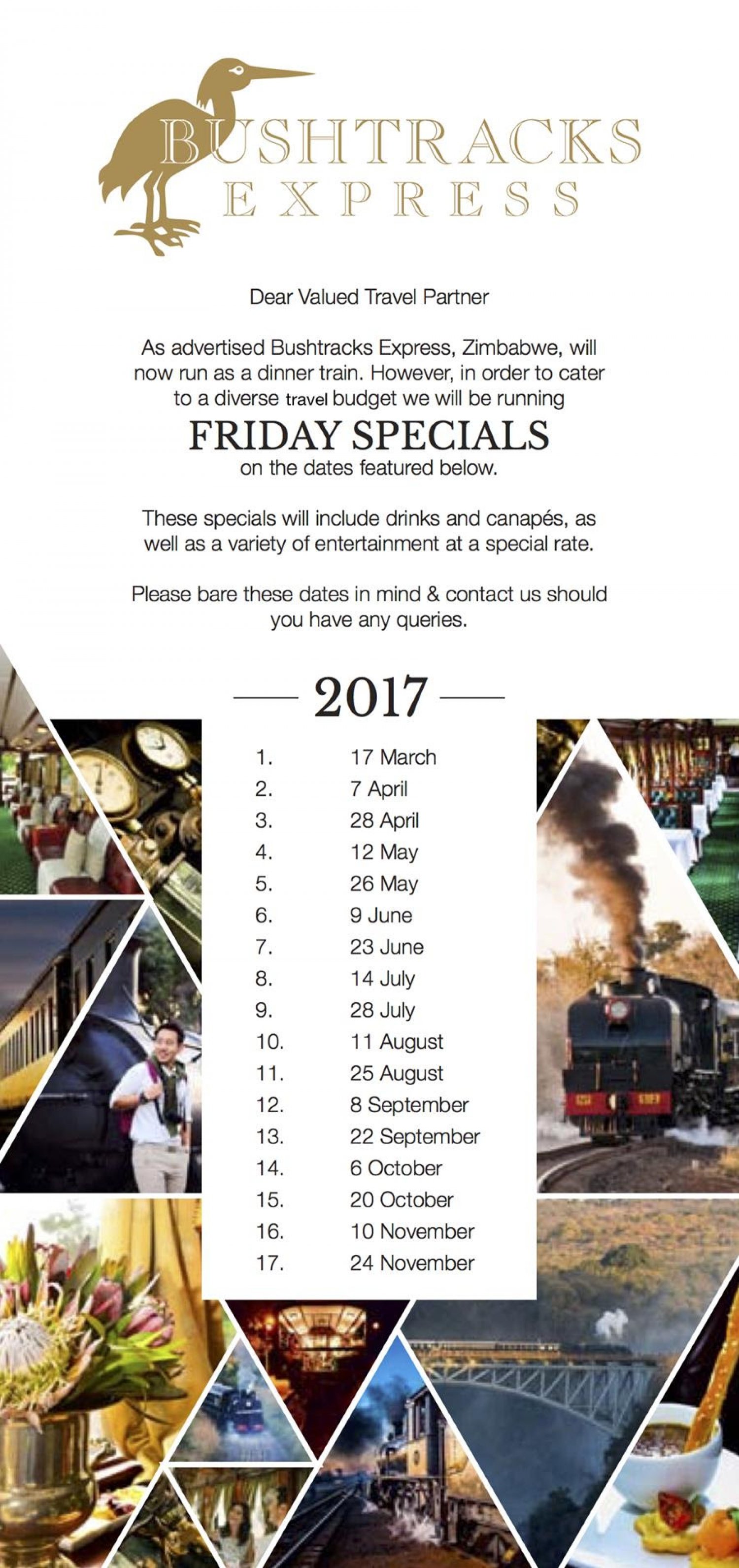 Bushtracks Express Cocktail Run Dates
