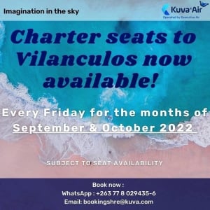 Kuva Air Charter Seats Now Available to Vilanculos