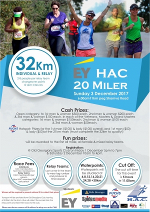 Running EY HAC 20 MILER - SUNDAY 3 DECEMBER 2017
