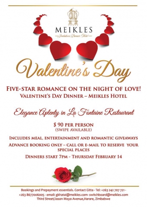 Valentine’s Day Dinner At Meikles Hotel.